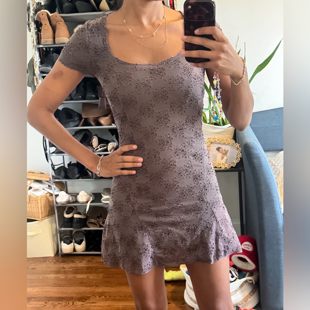Free People Floral Lace Scoop Neck Mini Dress